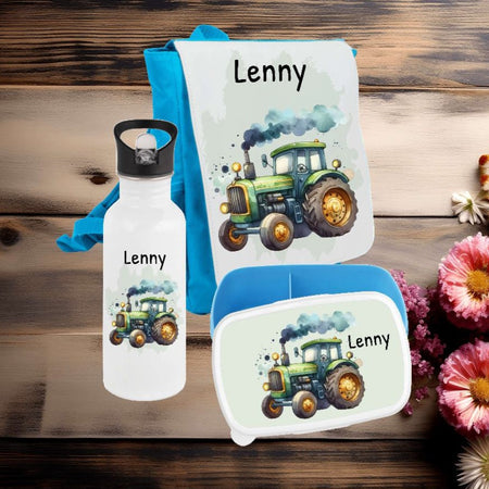 Brotdose Trinkflasche und Rucksack personalisiert Traktor Kinder Set Edelstahl Flasche Kita Set Kindergarten Kinderrucksack Jungen - CreativMade
