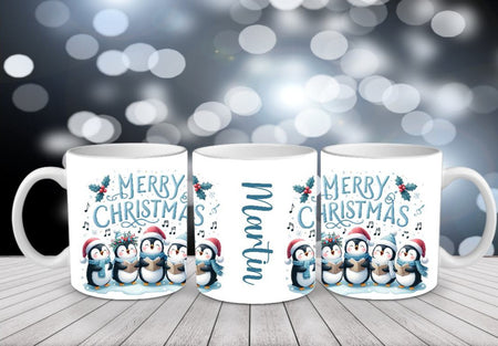 Weihnachtstasse personalisiert Merry Christmas Pinguin Tasse Weihnachten Keramik Emaille Geschenkidee Nikolaus - CreativMade 