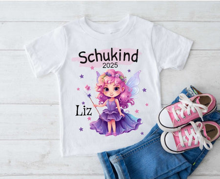 Schulkind T-Shirt mit Name personalisiert Mädchen Fee Einschulungsshirt Einschulung erste Klasse Geschenk - CreativMade