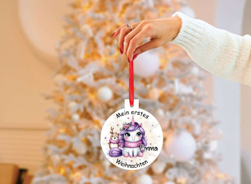 Mein erstes Weihnachten personalisiert Mädchen Einhorn Weihnachtsbaum Anhänger mit Name Weihnachtsanhänger Christbaumschmuck Baby Ornament - CreativMade 