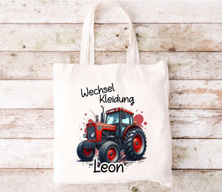 Wechselkleidung Kita Traktor Tasche personalisiert mit Name Junge Kindergarten Wechselwäsche Wechselsachen Beutel - CreativMade 