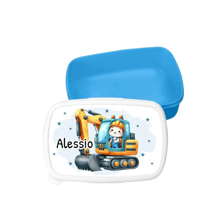 Set Brotdose und Trinkflasche personalisiert mit Namen Bagger Edelstahl 500ml Lunchbox Jungen - CreativMade