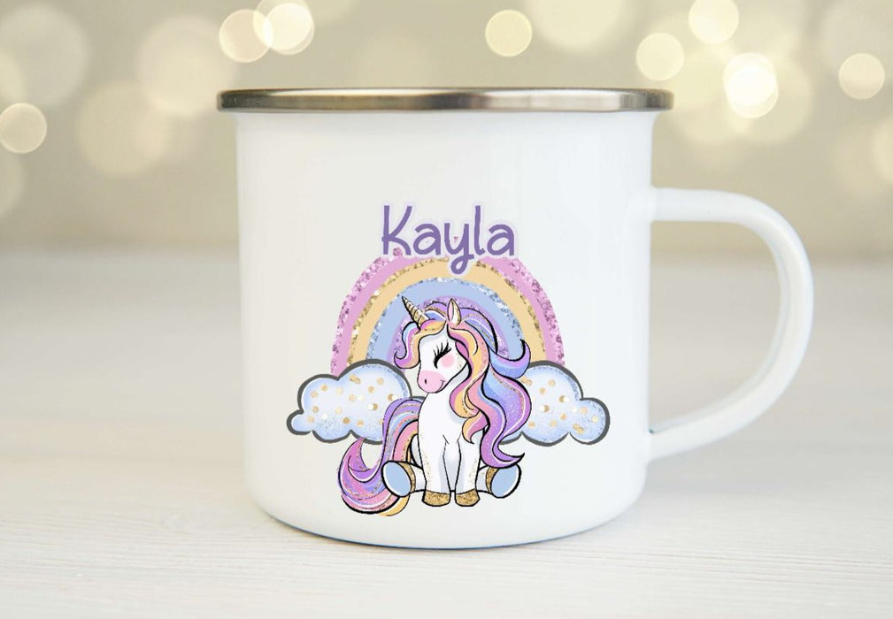 Personalisierte Tasse Einhorn Kindertasse mit Name Mädchen Emaille Keramik Namenstasse - CreativMade