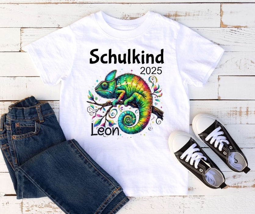 Schulkind T-Shirt mit Name personalisiert Junge Chamäleon Einschulungsshirt Einschulung erste Klasse Geschenk - CreativMade