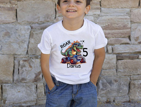 Geburtstagshirt personalisiert Dinosaurier erster Geburtstag Kinder T-Shirt Jungen Geburtstag - CreativMade 