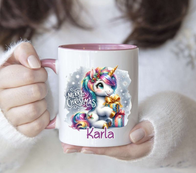 Weihnachtstasse Tasse Weihnachten personalisiert Kindertasse Einhorn Mädchen Nikolaus Geschenk - CreativMade 