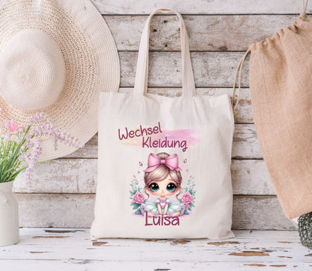 Wechselkleidung Kita Ballerina Tasche personalisiert mit Name Mädchen Kindergarten Wechselwäsche Wechselsachen Beutel - CreativMade 