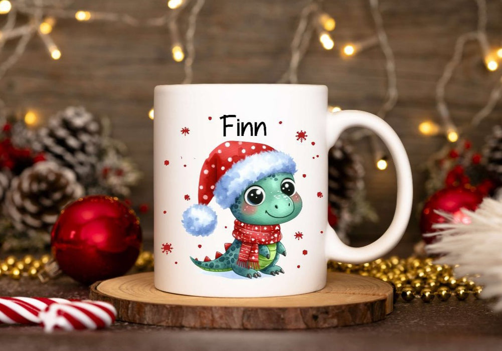 Weihnachtstasse personalisiert Kindertasse Dinosaurier Junge Tasse zu Nikolaus Geschenk - CreativMade 