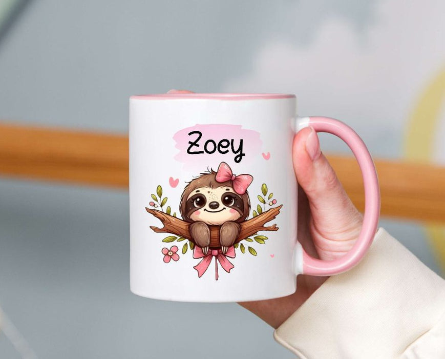 Personalisierte Tasse Faultier Kindertasse mit Name Mädchen Emaille Keramik Namenstasse - CreativMade