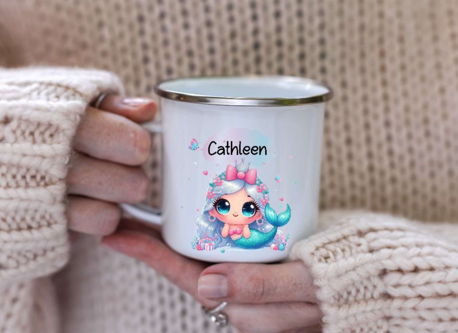 Personalisierte Tasse Meerjungfrau Kindertasse mit Name Mädchen Emaille Keramik Namenstasse - CreativMade