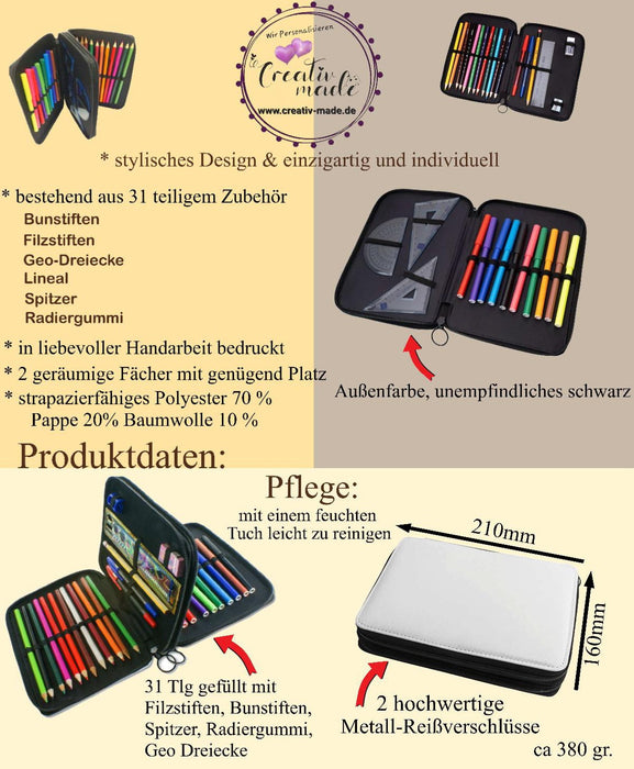 Federmäppchen mit Name Einhorn Pferd personalisiert Geschenk Einschulung Federmappe Federpenal - CreativMade 