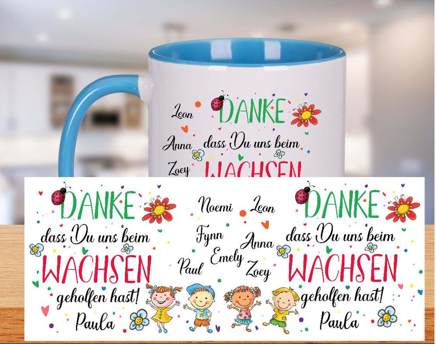 Tasse Danke, dass Du uns beim Wachsen geholfen hast! mit Name Abschiedsgeschenk Erzieherin - CreativMade 