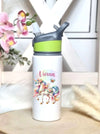 Personalisierte Trinkflasche mit Namen und Strohhalm Einhorn Wasserflasche aufklappbares Mundstück - CreativMade