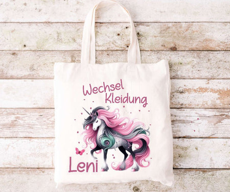 Wechselkleidung Kita Einhorn Tasche personalisiert mit Name Mädchen Kindergarten Wechselwäsche Wechselsachen Beutel - CreativMade 