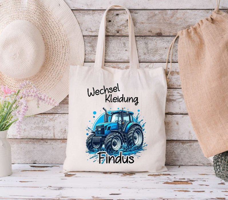 Wechselkleidung Kita Traktor Tasche personalisiert mit Name Junge Kindergarten Wechselwäsche Wechselsachen Beutel - CreativMade 