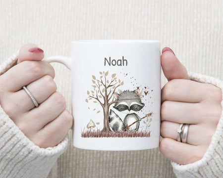 Personalisierte Tasse Waschbär Waldtiere Kindertasse mit Name Mädchen oder Junge Emaille Keramik Namenstasse - CreativMade