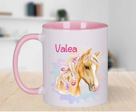 Personalisierte Tasse Pferd Kindertasse mit Name Mädchen Emaille Keramik Namenstasse - CreativMade