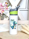 Personalisierte Trinkflasche mit Namen und Strohhalm Jungen Dinosaurierer Wasserflasche aufklappbares Mundstück - CreativMade