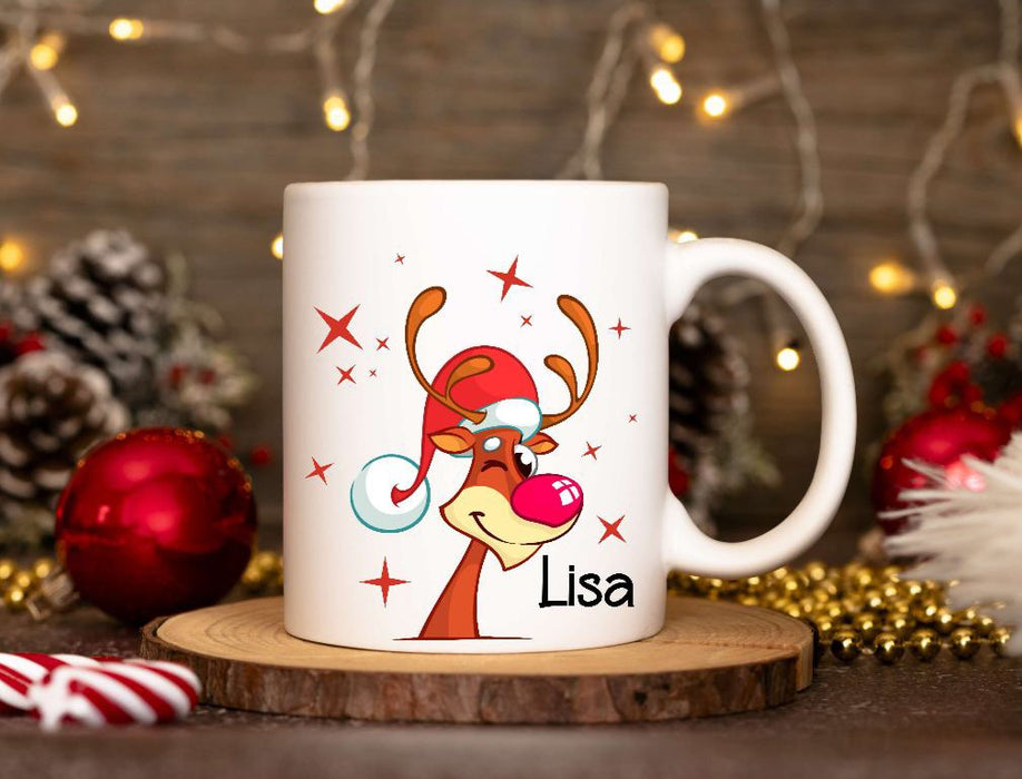 Weihnachtstasse personalisiert Rentier Elch Tasse Weihnachten Keramik Emaille Geschenkidee Nikolaus - CreativMade 