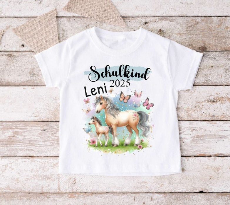 Schulkind T-Shirt mit Name personalisiert Mädchen Pferd Einschulungsshirt Einschulung erste Klasse Geschenk - CreativMade