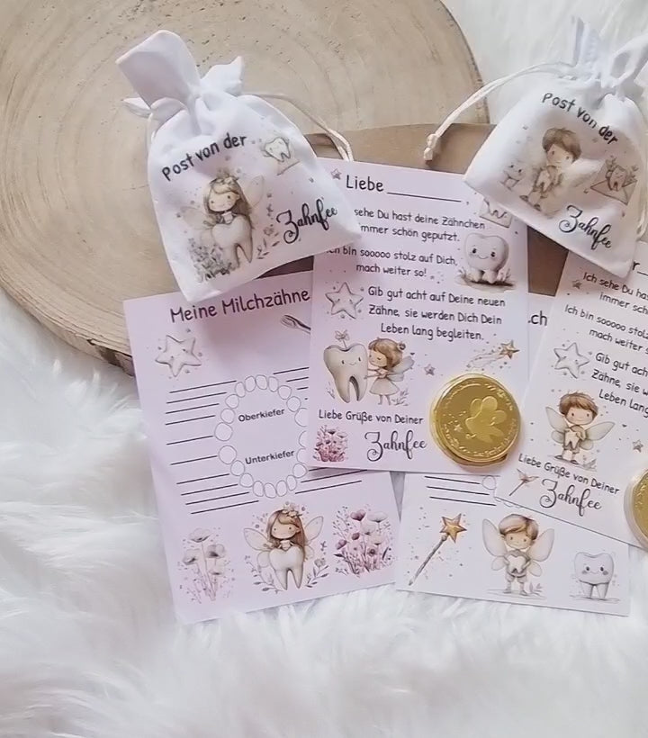 Brief von der Zahnfee Post Urkunde Mädchen Junge erster Wackelzahn Taler Zahnfee Münze Zertifikat Zahnlücke Geschenkidee - CreativMade