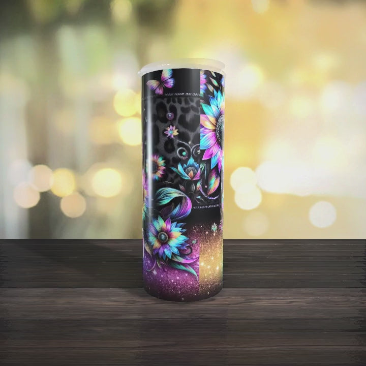 Thermobecher to go personalisiert Blumen Trinkbecher mit Strohhalm Tumbler Becher Kaffeebecher - CreativMade