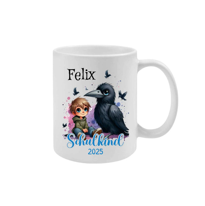 Schulkind Tasse personalisiert Jungen Rabe Einschulungstasse mit Namen Geschenk Einschulung Erstklässler - CreativMade
