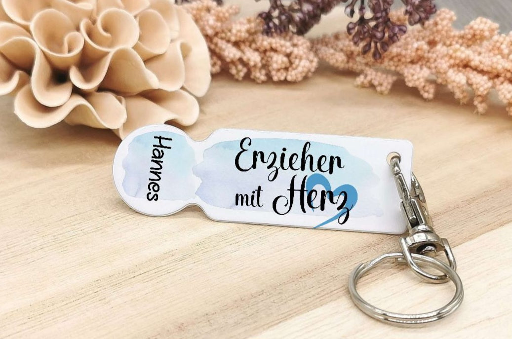 Einkaufswagenlöser Erzieher mit Herz Wagenlöser Chip für Einkaufswagen 1 Euro Ersatz Geschenk - CreativMade 