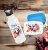 Set Brotdose und Trinkflasche personalisiert mit Namen Rakete Edelstahl 500ml Lunchbox Jungen - CreativMade