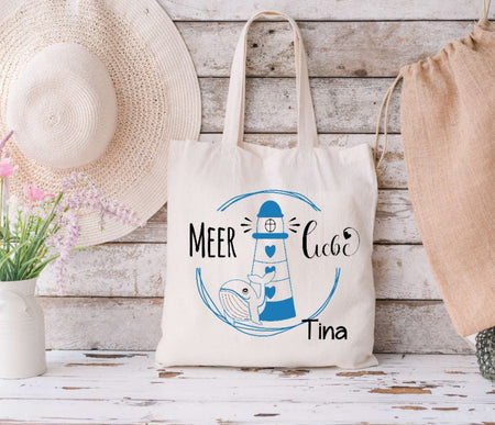 Personalisierte Einkaufstasche Meerliebe Beutel Geschenkidee Tragetasche Beutel Maritim Leuchtturm - CreativMade 