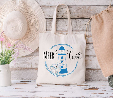 Personalisierte Einkaufstasche Meerliebe Beutel Geschenkidee Tragetasche Beutel Maritim Leuchtturm - CreativMade 