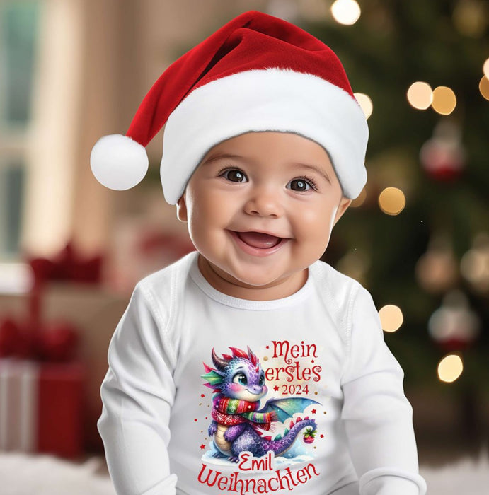 Mein erstes Weihnachten Baby Outfit Body Rentier Drache Junge Babybody Langarm oder Kurzarm - CreativMade 