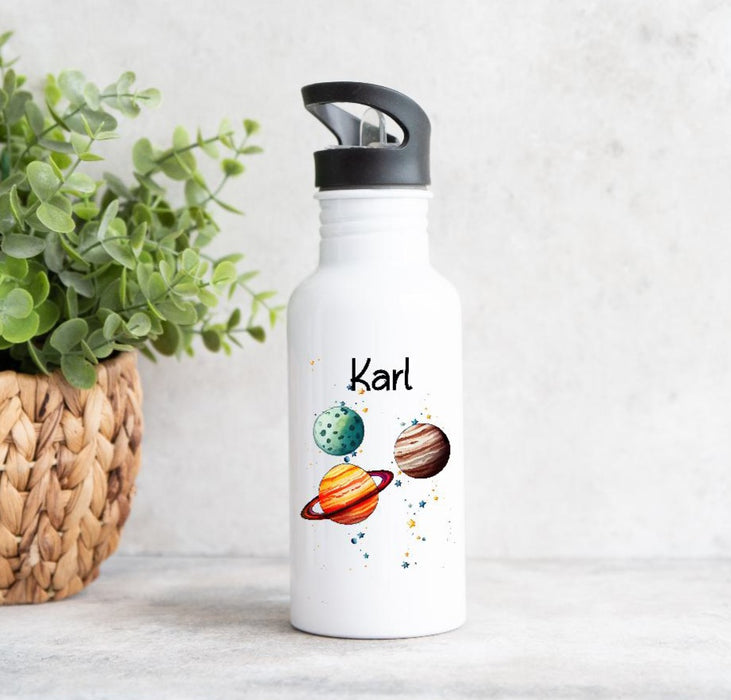 Personalisierte Trinkflasche Planeten Kinder Edelstahl mit Name mit Strohhalm Junge Geschenk Einschulung Geburtstag - CreativMade 