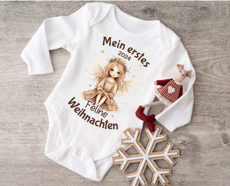 Mein erstes Weihnachten Baby Outfit Body Engel Mädchen Babybody Langarm oder Kurzarm - CreativMade 