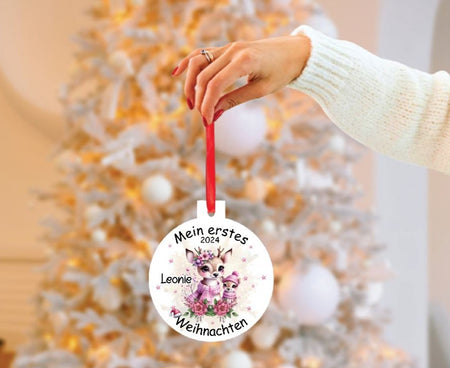 Mein erstes Weihnachten personalisiert Mädchen Reh Weihnachtsbaum Anhänger mit Name Weihnachtsanhänger Christbaumschmuck Baby Ornament - CreativMade 