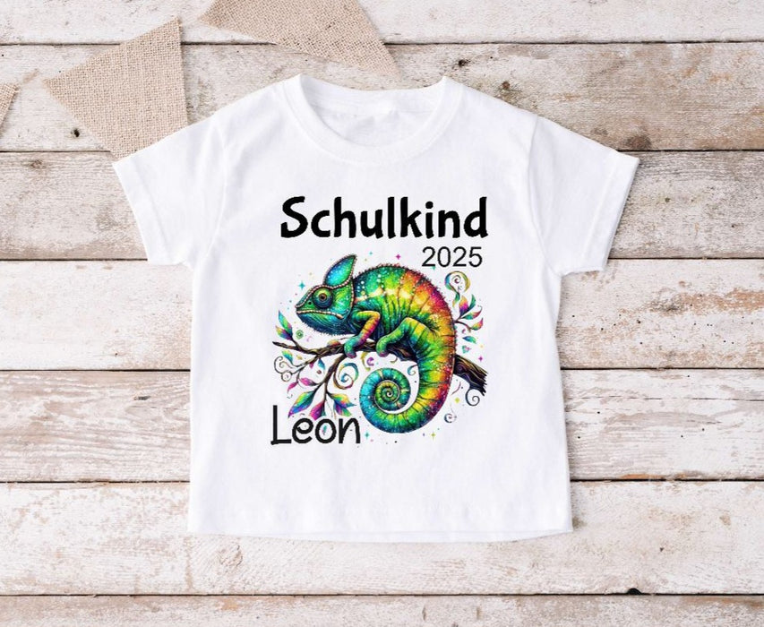 Schulkind T-Shirt mit Name personalisiert Junge Chamäleon Einschulungsshirt Einschulung erste Klasse Geschenk - CreativMade