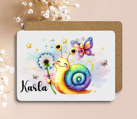 Tischset Kinder rutschfest personalisiert mit Name Schnecke Mädchen Platzdeckchen Platzset - CreativMade