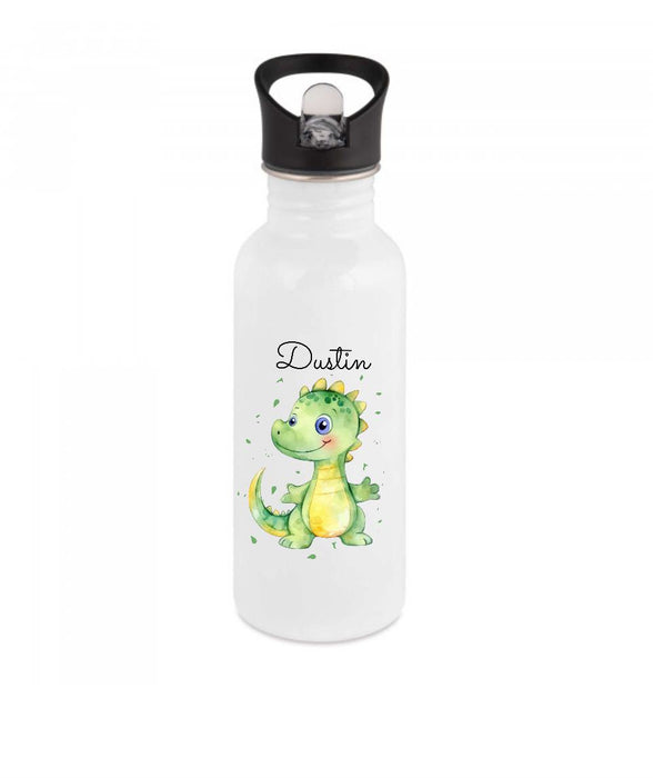 Personalisierte Trinkflasche Dinosaurier Kinder Edelstahl mit Name mit Strohhalm Junge Geschenk Einschulung Geburtstag - CreativMade 