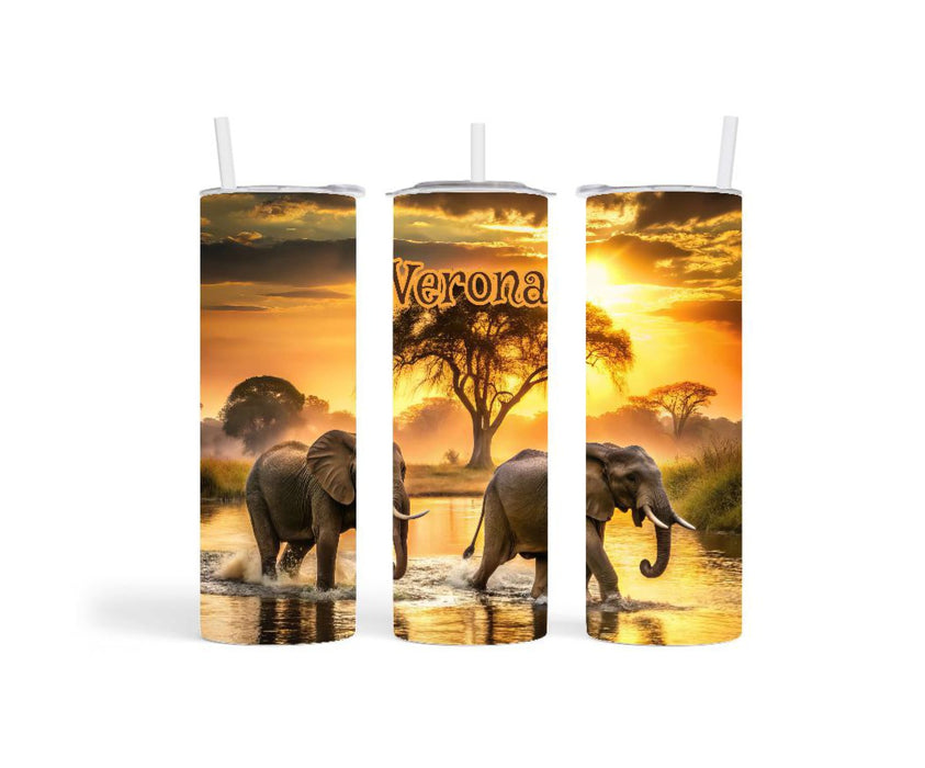 Thermobecher to go personalisiert Elefant Trinkbecher mit Strohhalm Tumbler Becher Kaffeebecher - CreativMade 