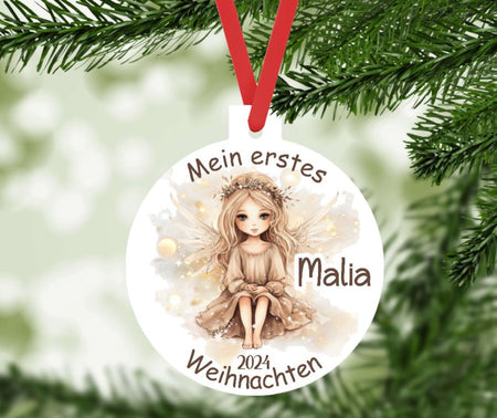 Mein erstes Weihnachten personalisiert Mädchen Engel Weihnachtsbaum Anhänger mit Name Weihnachtsanhänger Christbaumschmuck Baby Ornament - CreativMade 