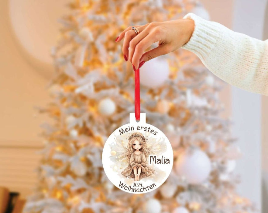 Mein erstes Weihnachten personalisiert Mädchen Engel Weihnachtsbaum Anhänger mit Name Weihnachtsanhänger Christbaumschmuck Baby Ornament - CreativMade 