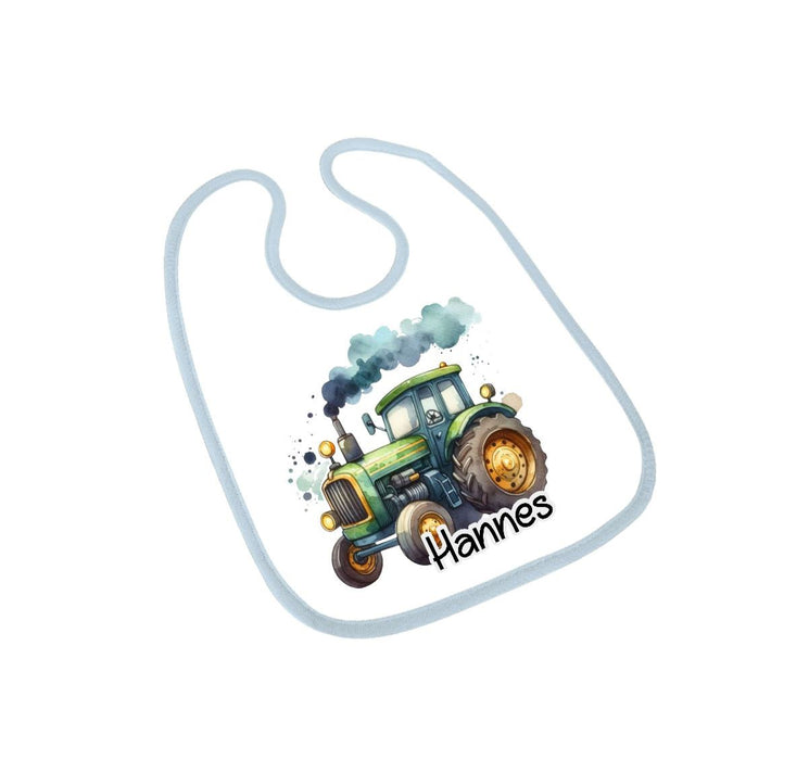 Personalisiertes Baby Lätzchen Traktor aus Frottee mit Klettverschluss Sabberlatz mit Namen Jungen - CreativMade