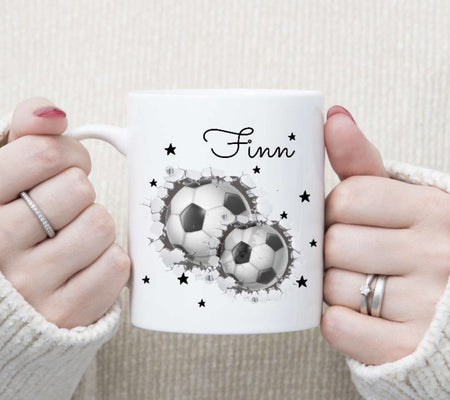 Personalisierte Tasse Fußball Kindertasse mit Name Junge Emaille Keramik Namenstasse - CreativMade