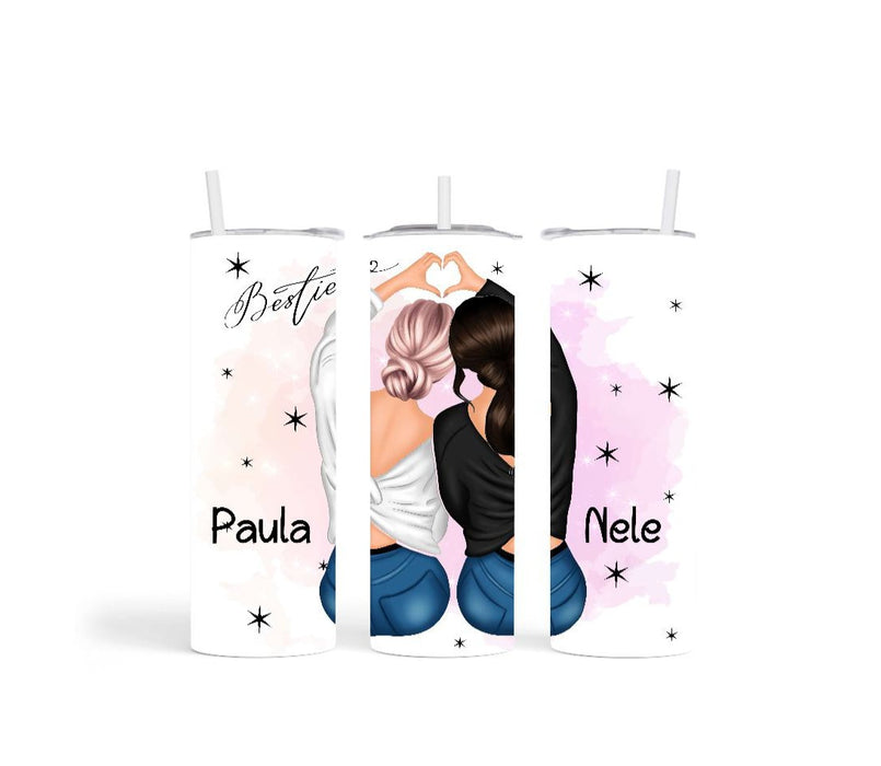 Thermobecher to go personalisiert Besties Beste Freundin Trinkbecher mit Strohhalm Tumbler Becher Kaffeebecher Geschenk - CreativMade 