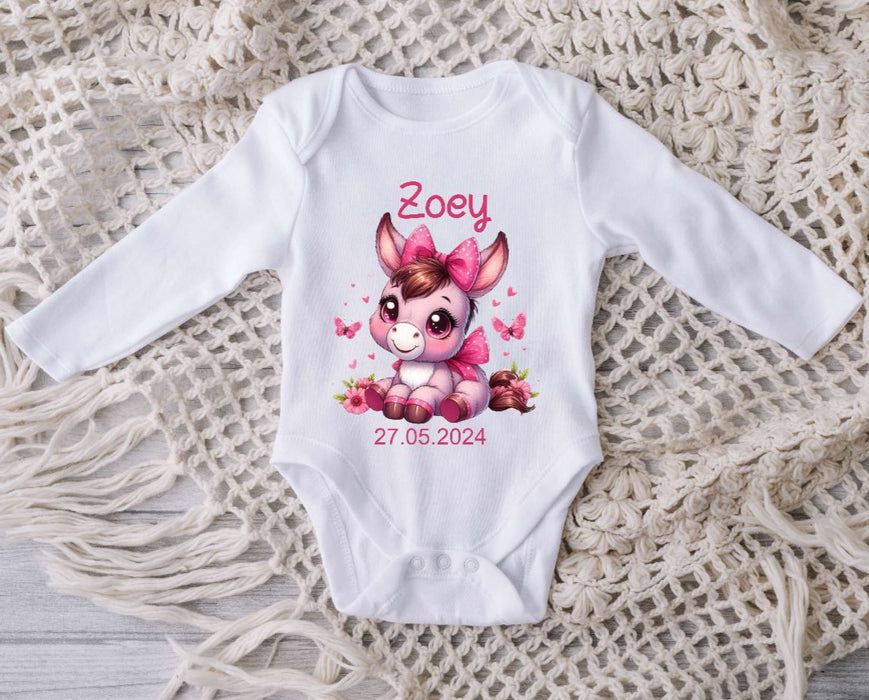 Babybody personalisiert Baby Body mit Name Esel Mädchen Baumwolle Strampler Baby - CreativMade 