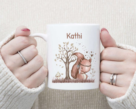 Personalisierte Tasse Eichhörnchen Waldtiere Kindertasse mit Name Mädchen Emaille Keramik Namenstasse - CreativMade