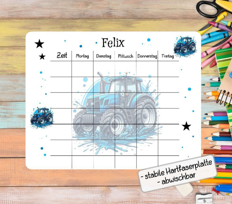 Personalisierter Stundenplan mit Name Traktor Junge abwischbar Einschulung - CreativMade 