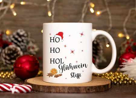 Weihnachtstasse personalisiert Ho Ho Hol Glühwein Spruch lustig witzig Tasse Weihnachten Keramik Emaille Geschenkidee Nikolaus - CreativMade 