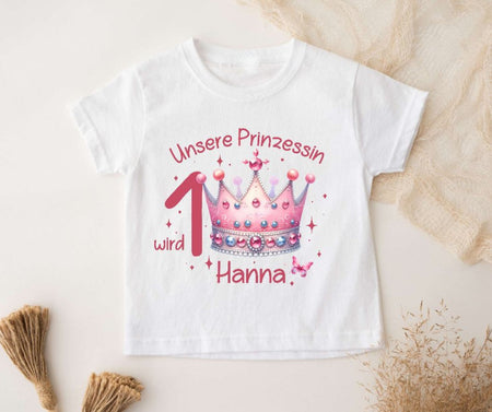 Geburtstagshirt personalisiert Prinzessin Krone erster Geburtstag Kinder T-Shirt Mädchen Geburtstag - CreativMade 