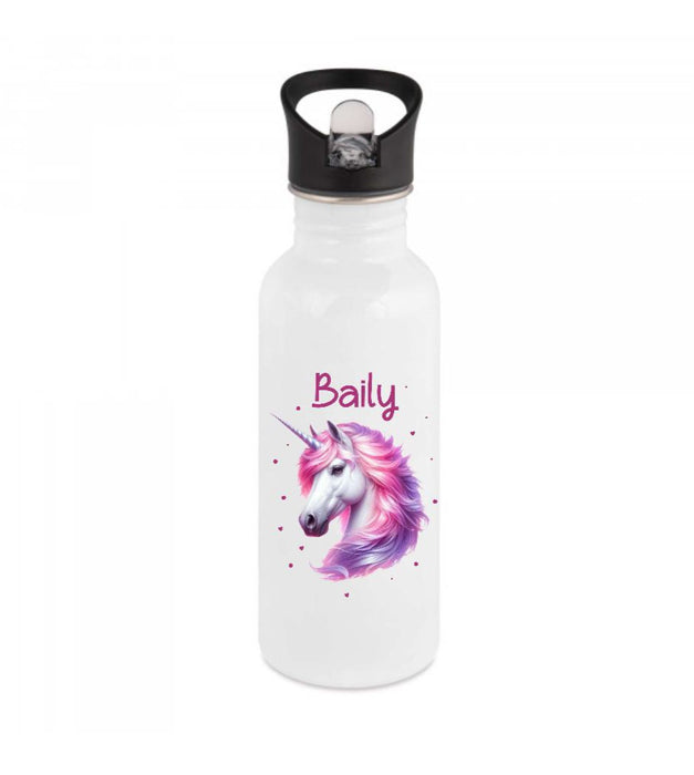 Personalisierte Trinkflasche Einhorn Kinder Edelstahl mit Name mit Strohhalm Mädchen Geschenk Einschulung Geburtstag - CreativMade 